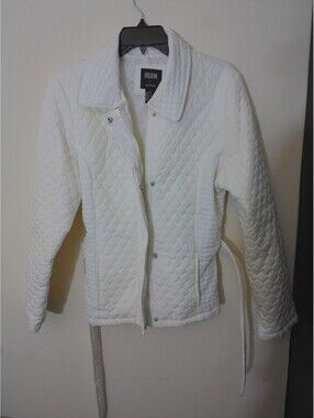 Helium Womens Quilted Belted Jacket Coat Size L White Full Zip‎ Y2K Inspired